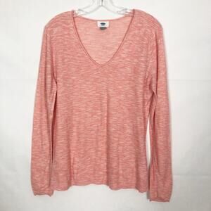 Old Navy Marled Long Sleeve V-Neck Orange Top Size L